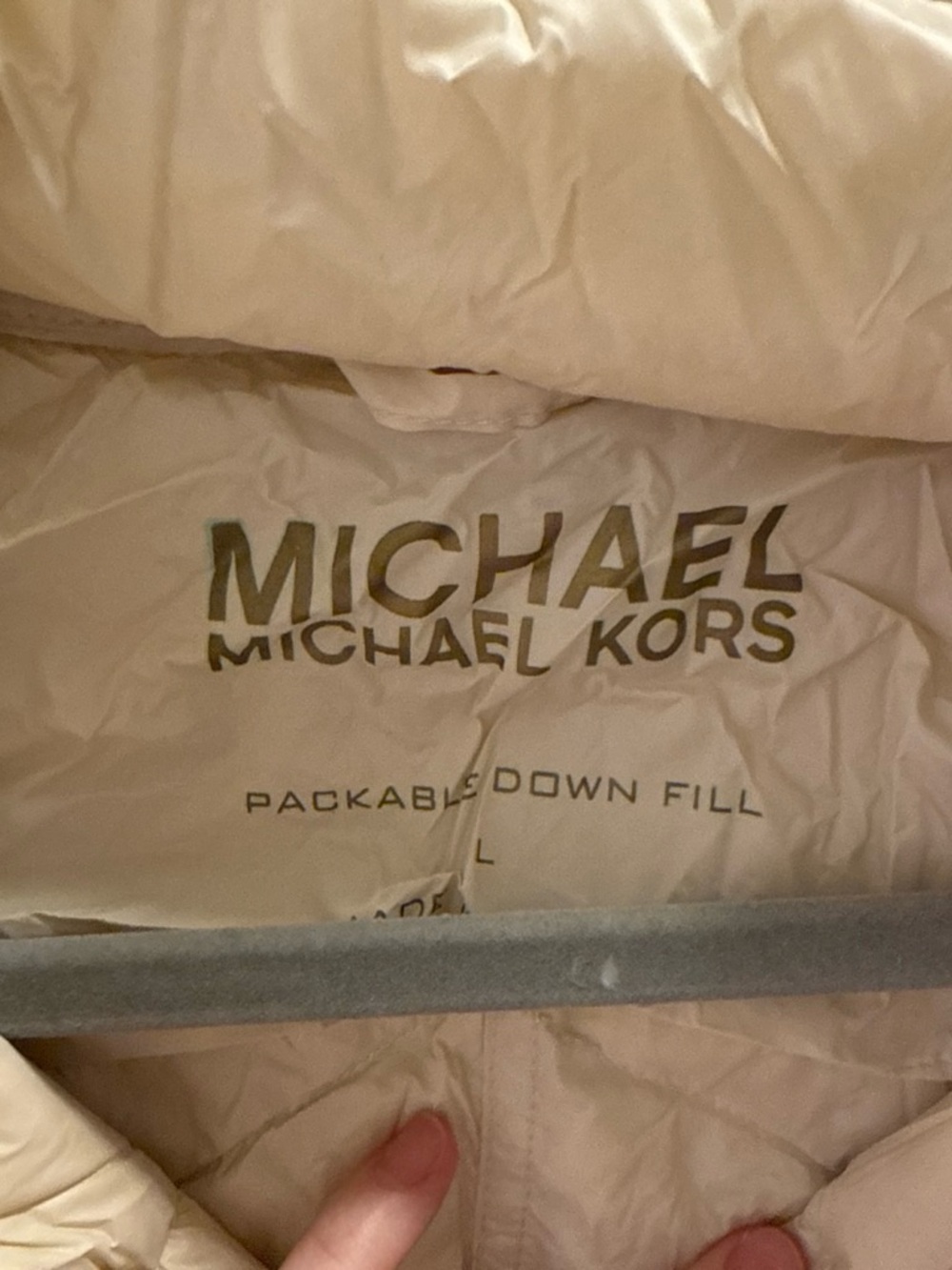 Michael Kors Cream Packable Down-Fill Puffer Jacket with Gold Logo